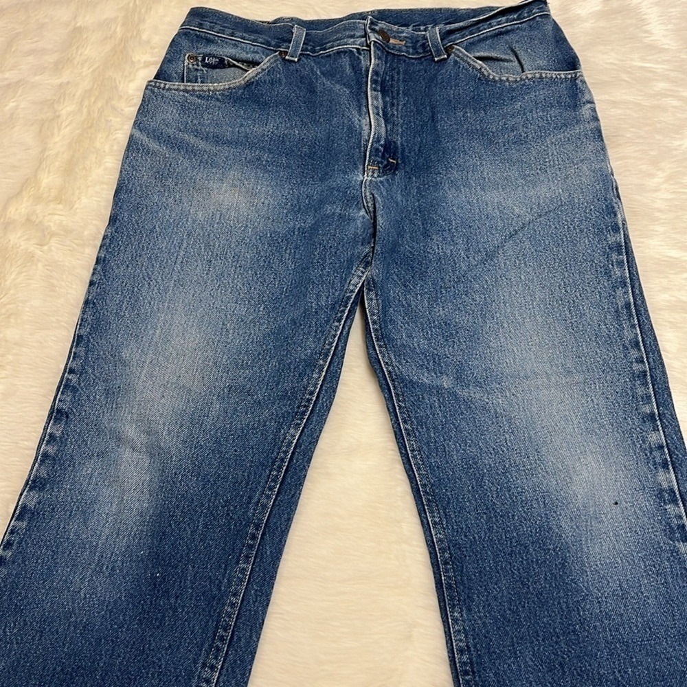 Vintage 90s Lee Straight Leg Jeans Medium Wash High Waisted Distressed Denim - Picture 2 of 4